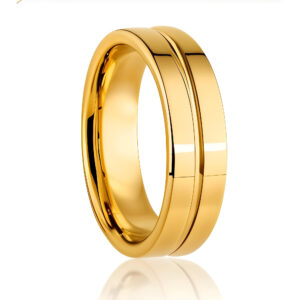 Aliança de tungstênio dourada com filete central