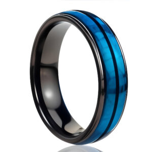 Aliança de tungstênio diamantada azul